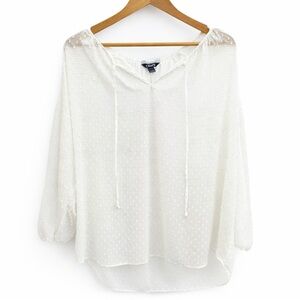 CHAPS Ivory Swiss Dot Sheer Blouse – Romantic Boho Top size XL